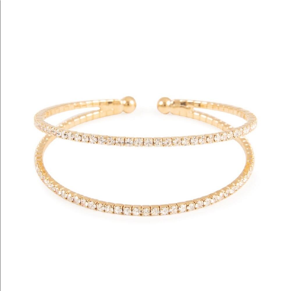 NEW NORDSTROM REVOLVE Gold Double Crystal Studded Bracelet Bangle Cuff Jewelry